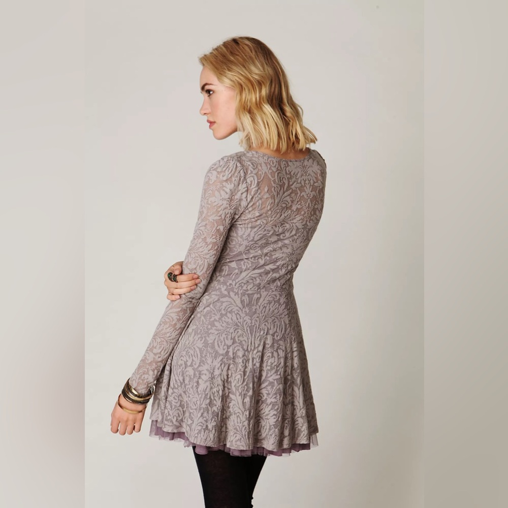 Free People Floral Lace Fit and Flare Dress Grey and Light Purple Women’s Size S - Picture 3 of 13